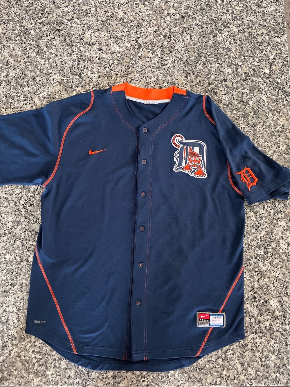Nike Team Detroit Tigers MLB Authentically Engineered Jersey Navy Orange - Picture 2 of 6